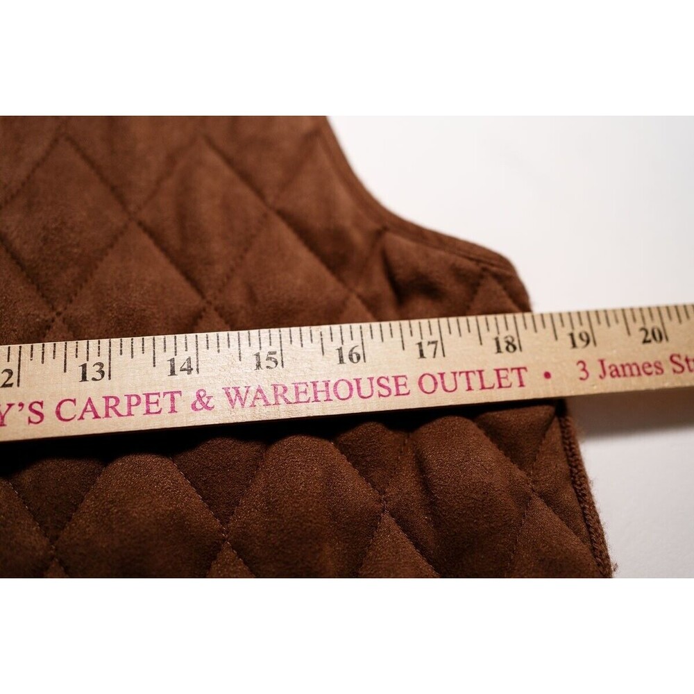 Petite Sophisticate M brown full zip quilted sweater vest faux suede - Picture 6 of 7